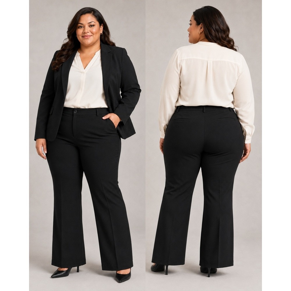 Lane Bryant Dress Pants Womens 22 Petite Black Wide Leg Stretch Office